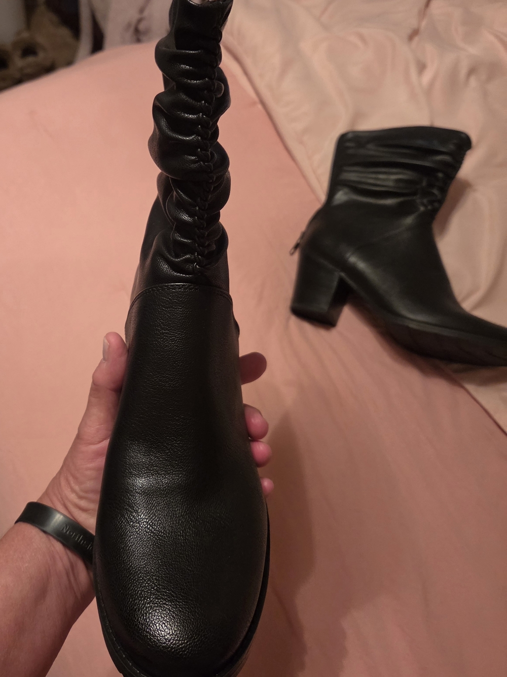 Women's Black Ruched Bear Traps Ankle Boots - Picture 7 of 9